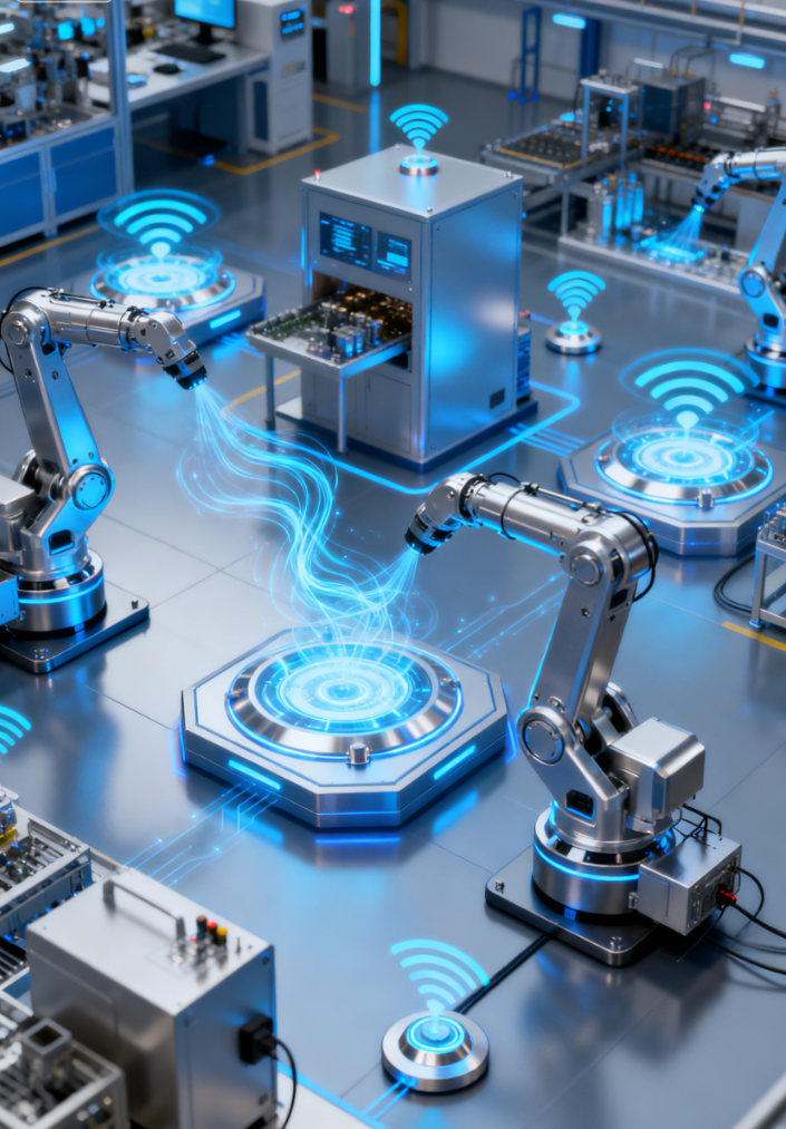 项目“无限续航”:面向无人化工厂的无线供电系统<br>本项目专注于开发一套适用于严苛工业环境的大功率无线供电系统。该系统基于磁共振原理,采用高性能氮化镓(GaN)半导体设计谐振变换器,目标传输效率突破92%,并攻克了移动设备在位移过程中的能量传输失配难题。通过整合双向数据通信功能,该系统能在传输电能的同时,完成与受电设备的状态信息交换。其最终目标是彻底消除自动导引车(AGV)、自主移动机器人(AMR)等移动机器人的供电电缆束缚,为实现“黑灯工厂”和真正不间断的柔性生产线提供稳定、可靠的能源基础设施。